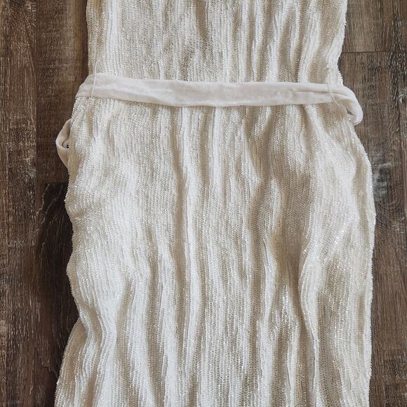 Retrofete Rebecca Sequin Maxi Dress in White Size Large NWT Sleeveless Belt - Picture 9 of 13